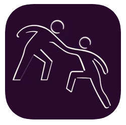 App thumbnail art. Two figures support each other