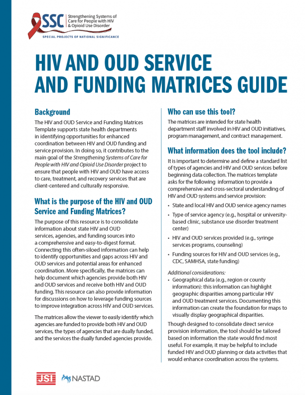 HIV and OUD Service and Funding Matrices Guide